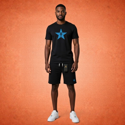 Théard Star Logo Tee & Short Set – Black / Blue Edition