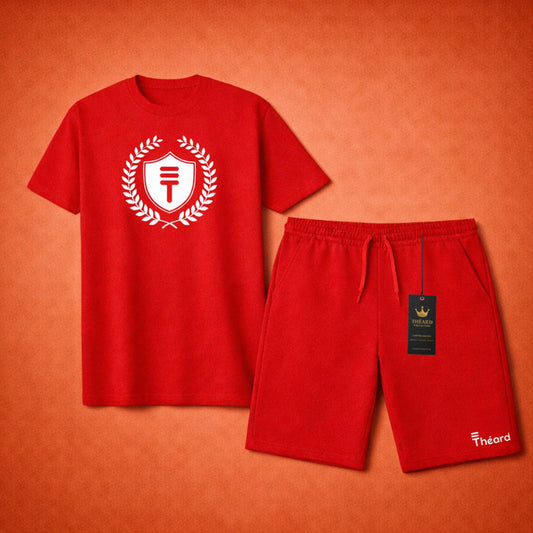 Théard Shield Tee & Short Set – Red / Black Edition