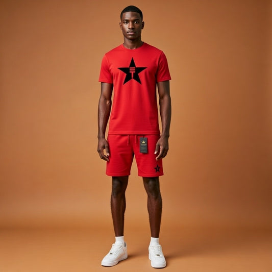 Théard Star Logo Tee & Short Set – Red Edition