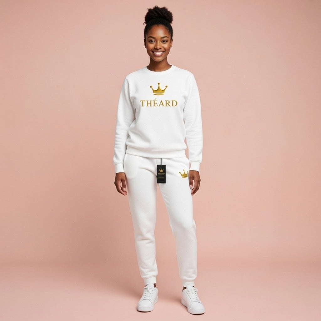 Théard Crown White & Gold Jogger Set