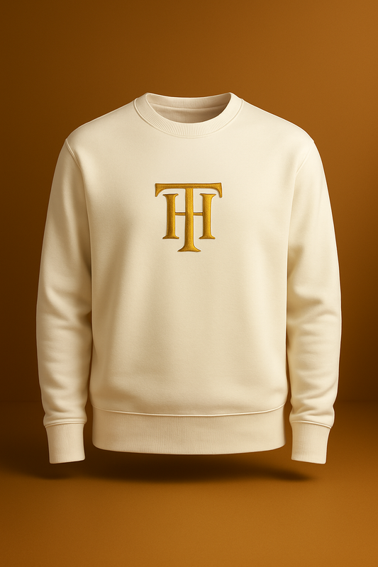 Théard Signature White Sweatshirt – Gold TH Emblem