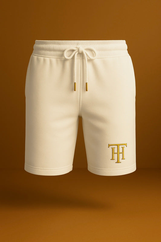 Théard Signature White Shorts – Gold TH Emblem