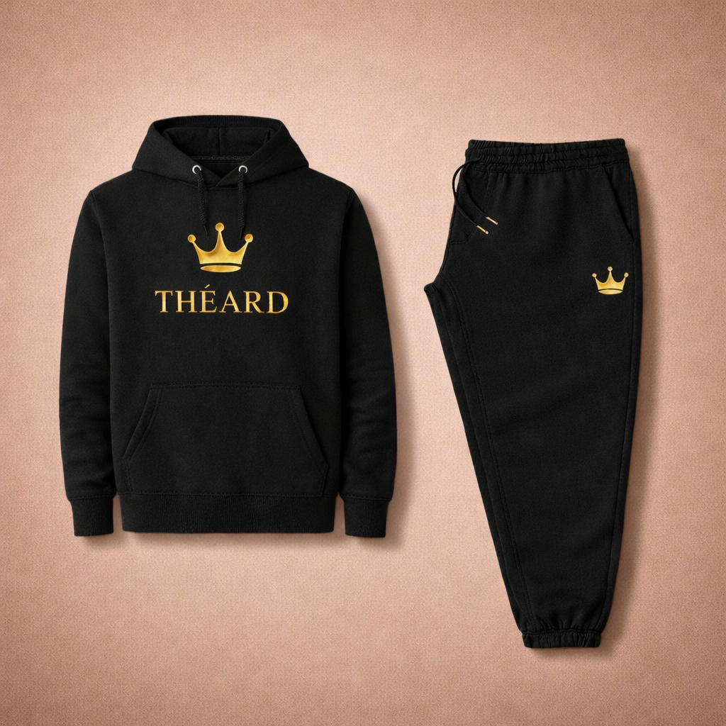 Théard Crown Black & Gold Hoodie Jogger Set