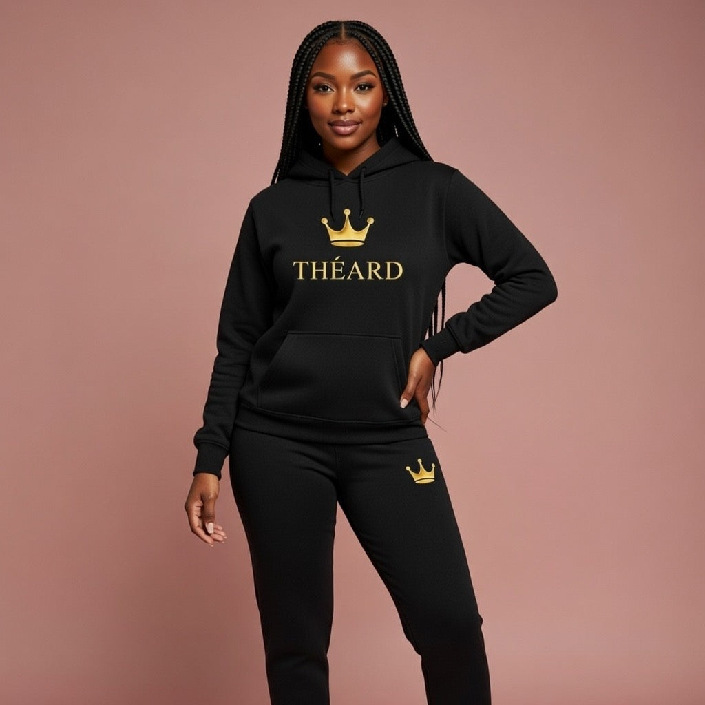Théard Crown Black & Gold Hoodie Jogger Set