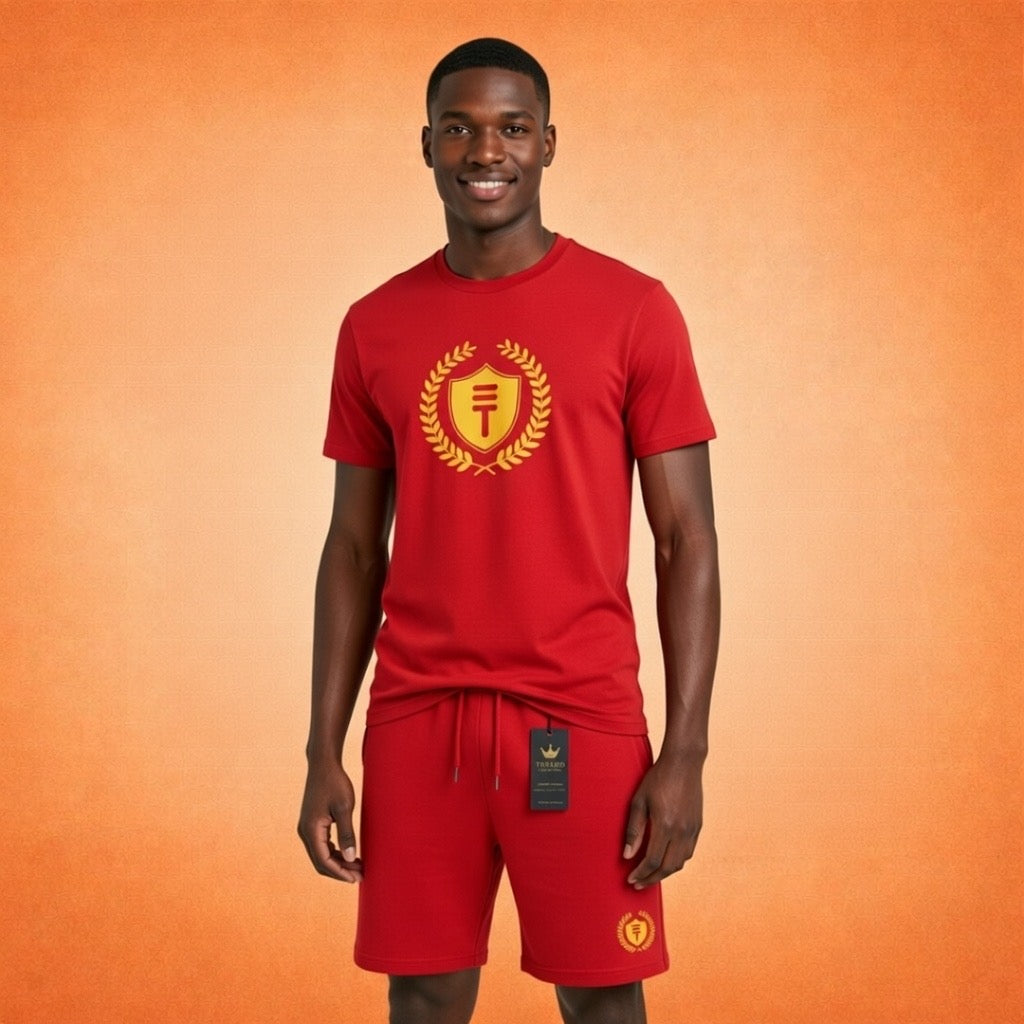 Théard Shield Red & Gold Tee & Short Set
