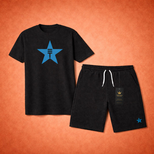 Théard Star Logo Tee & Short Set – Black / Blue Edition