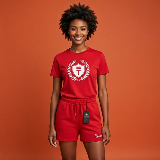 Théard Shield Tee & Short Set – Red / Black Edition